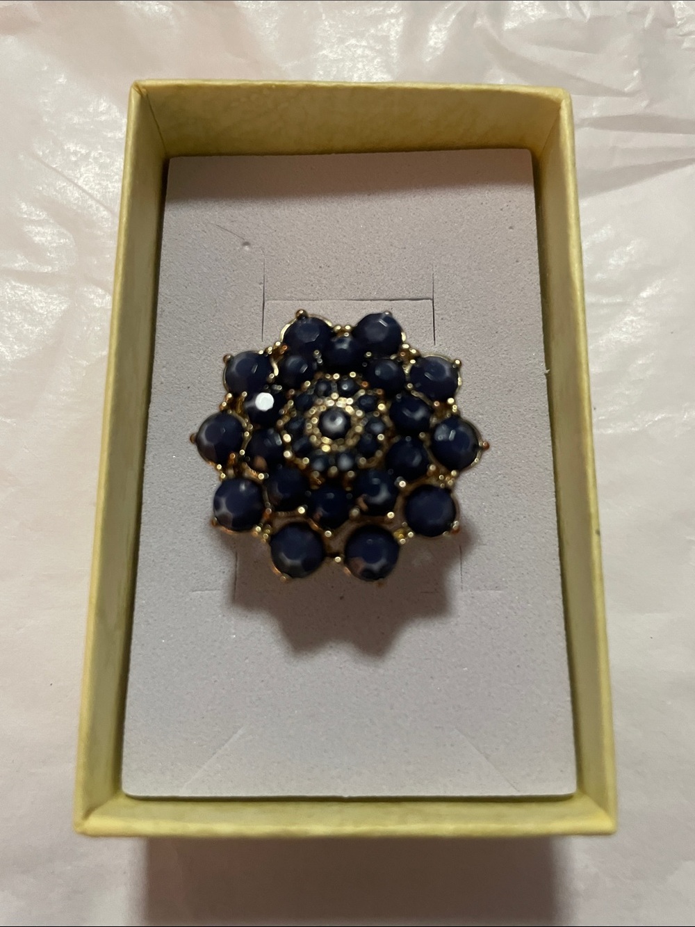 Gold-Tone Navy Blue Flower Shape Cocktail Ring